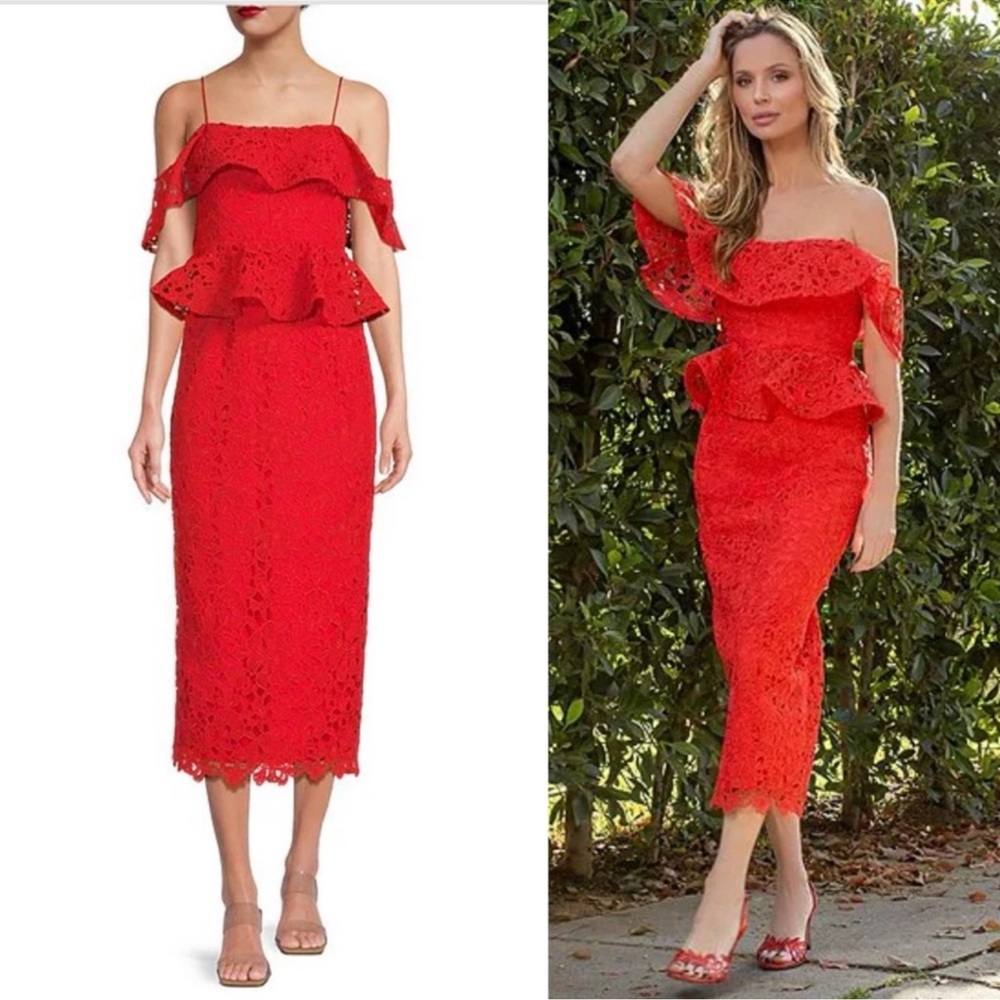 Muse by Marchesa Amaryllis Lace Off-The-ShoulderMidi Dress Sz 4 NWT